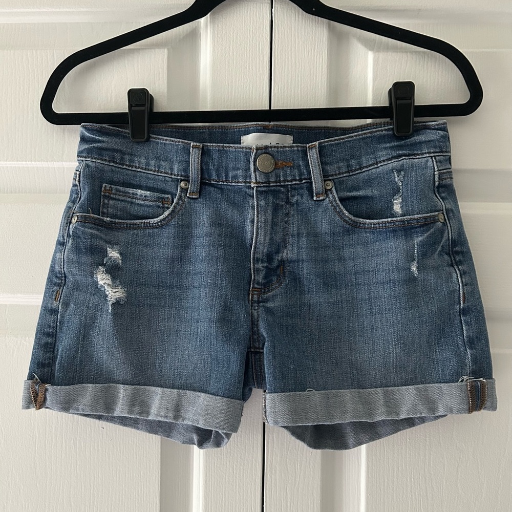 LOFT Blue Jean Shorts with Cuffed Hem and Distressed Look